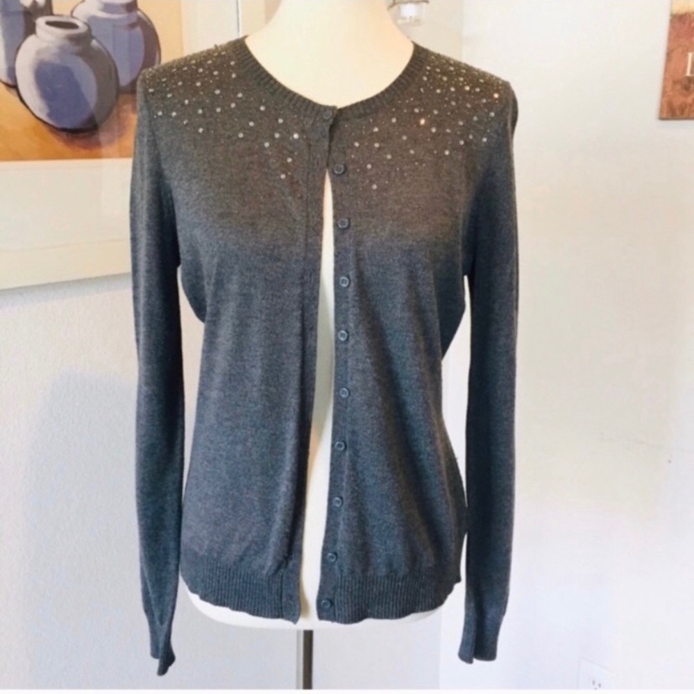 Central Park West Sequined Cardigan Gray Size S